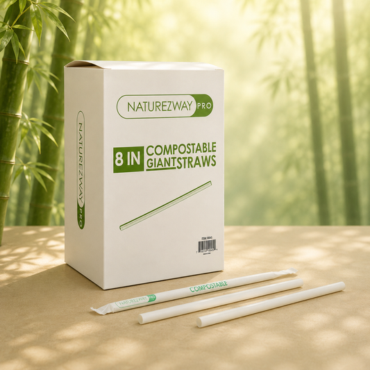 Eco-Friendly Naturezway 8" Giant Compostable Straws – 250 Pack | Individually Wrapped & BPA Free – Compostable & Sustainable