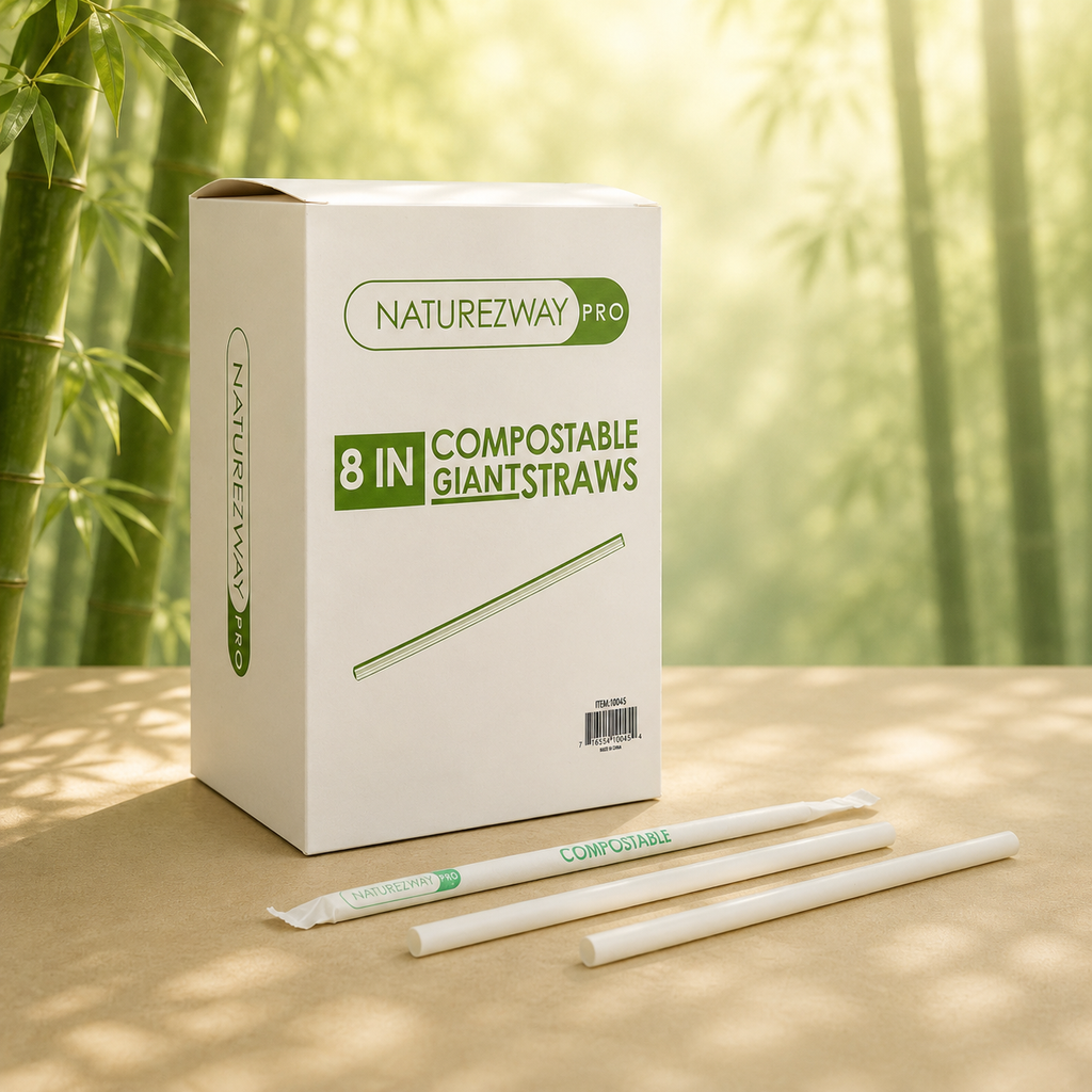 Eco-Friendly Naturezway 8" Giant Compostable Straws – 250 Pack | Individually Wrapped & BPA Free – Compostable & Sustainable