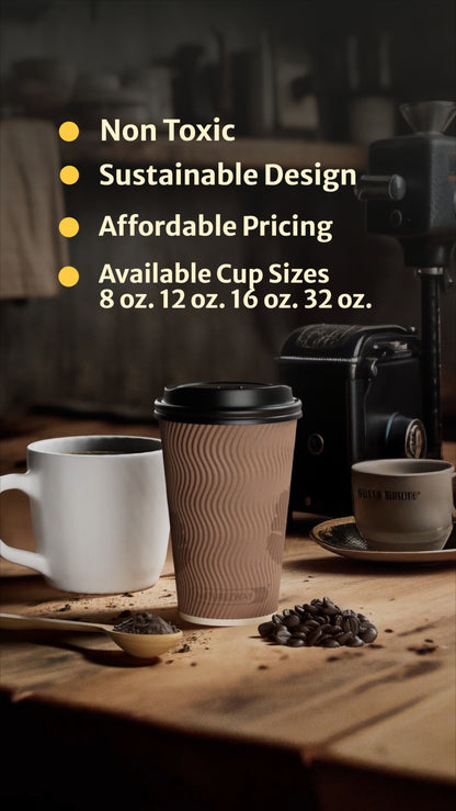 Eco-Friendly Naturezway 12 oz. Compostable Bamboo Ripple Hot Cups – 96 Pack | Eco Friendly & Insulated – Compostable & Sustainable