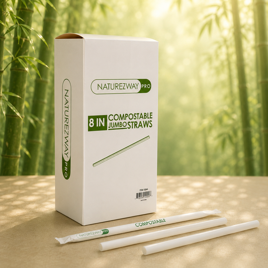 Naturezway 8" Jumbo Compostable Straws – 250 Pack | Individually Wrapped, BPA-Free & Eco-Friendly