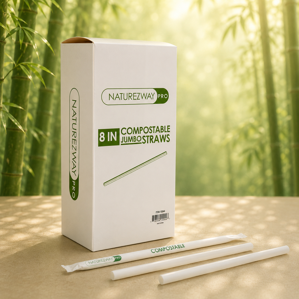 Naturezway 8" Jumbo Compostable Straws – 250 Pack | Individually Wrapped, BPA-Free & Eco-Friendly