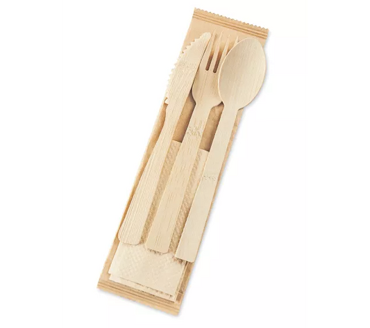Eco-Friendly 100 PACK Utensil Sets Forks/Knives/Spoons & Napkin – Compostable & Sustainable