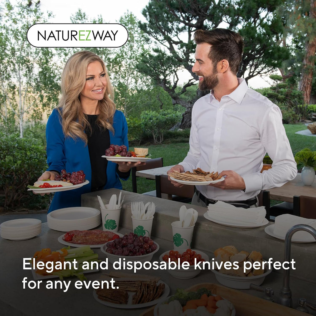 NatureZway 100% Compostable Knives - Pack of 150 - Eco-Friendly Disposable Cutlery, Sturdy & Durable, Utensils for Parties, Picnics, and Everyday Use, Tree Free, Heat-Resistant