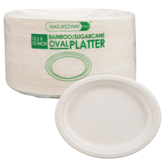 NatureZway 125 Pack 6" Bamboo Sugarcane Round Plates - Compostable, Leak-Proof, Heavy-Duty, Microwave Safe