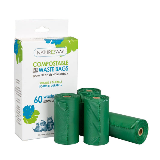 NatureZway Compostable Pet Waste Bags 60-Pack - Eco-Friendly Dog Poop Bags, Biodegradable & Plant-Based
