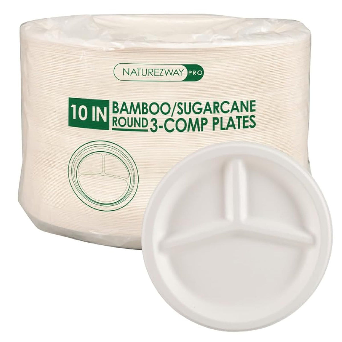 NatureZway 125 Pack 6" Bamboo Sugarcane Round Plates - Compostable, Leak-Proof, Heavy-Duty, Microwave Safe