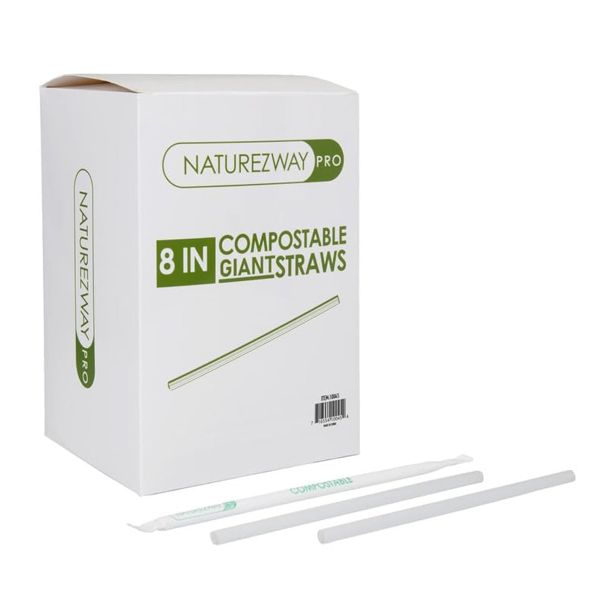 NatureZway (250 Pack) Jumbo Straws (8") (Wrapped Individually): Restaurant Grade, Plant-Based, Compostable