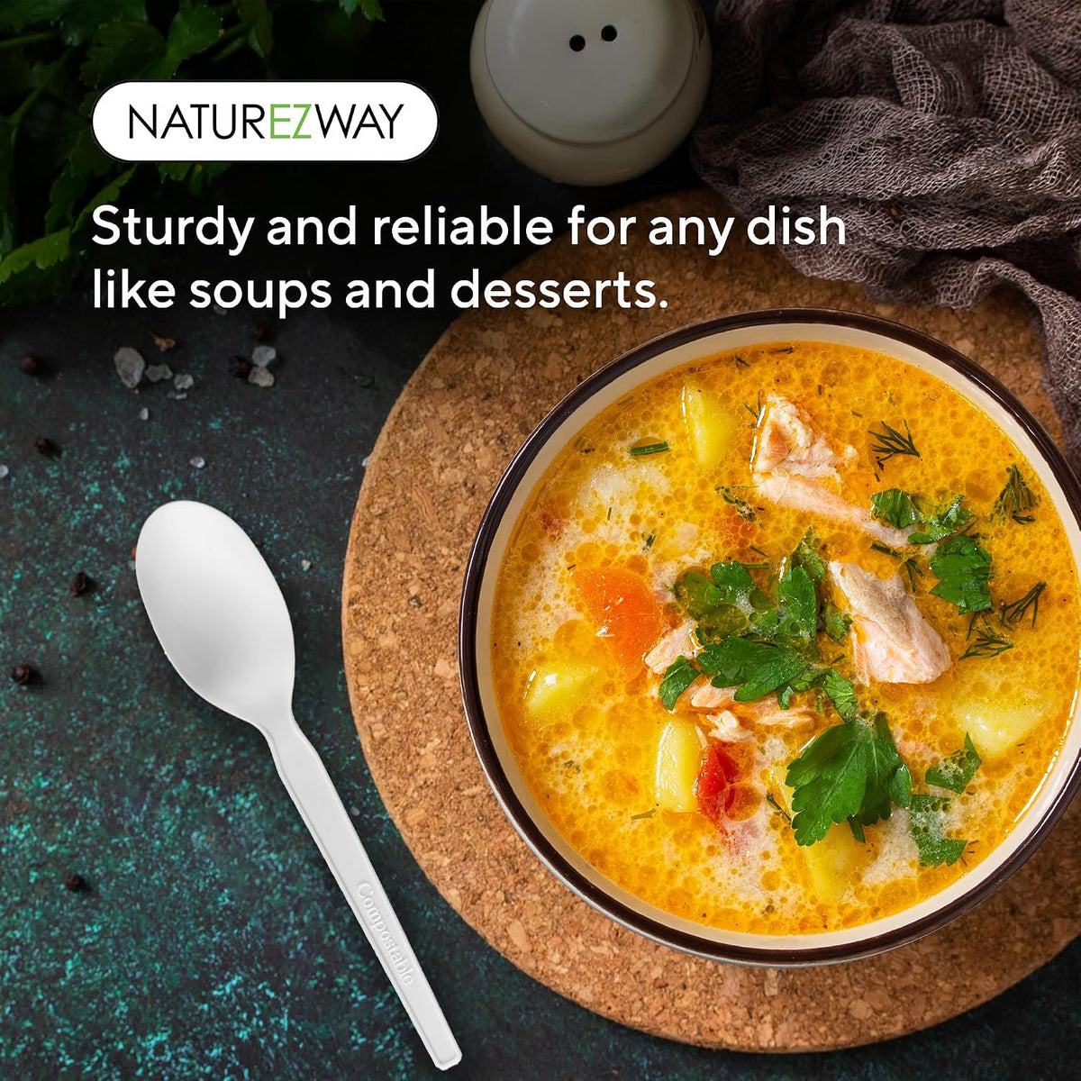 NatureZway 100% Compostable Forks - Pack of 150 - Eco-Friendly Disposable Cutlery, Sturdy & Durable Utensils for Parties, Picnics, and Everyday Use, Tree Free, Heat Resistant