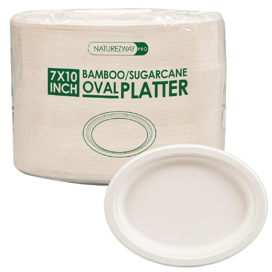 NatureZway 125 Pack 6" Bamboo Sugarcane Round Plates - Compostable, Leak-Proof, Heavy-Duty, Microwave Safe