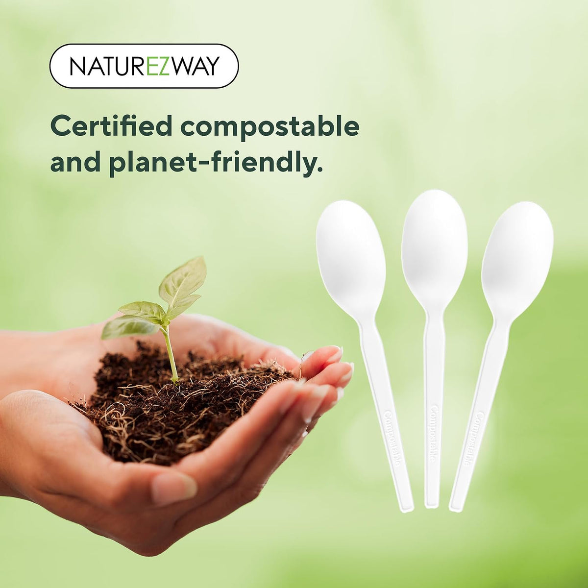 NatureZway 100% Compostable Forks - Pack of 150 - Eco-Friendly Disposable Cutlery, Sturdy & Durable Utensils for Parties, Picnics, and Everyday Use, Tree Free, Heat Resistant