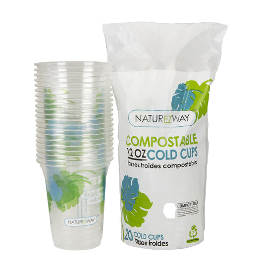 Eco-Friendly 20 PACK 12 oz. Compostable Disposable Cold Cups – Compostable & Sustainable