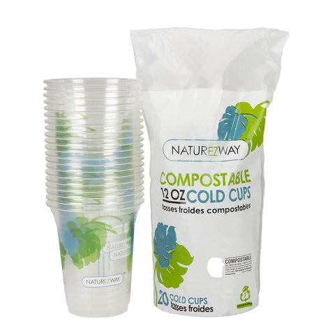 (20 PACK) Compostable Plant-Based Disposable Cold Cups 12 OZ.