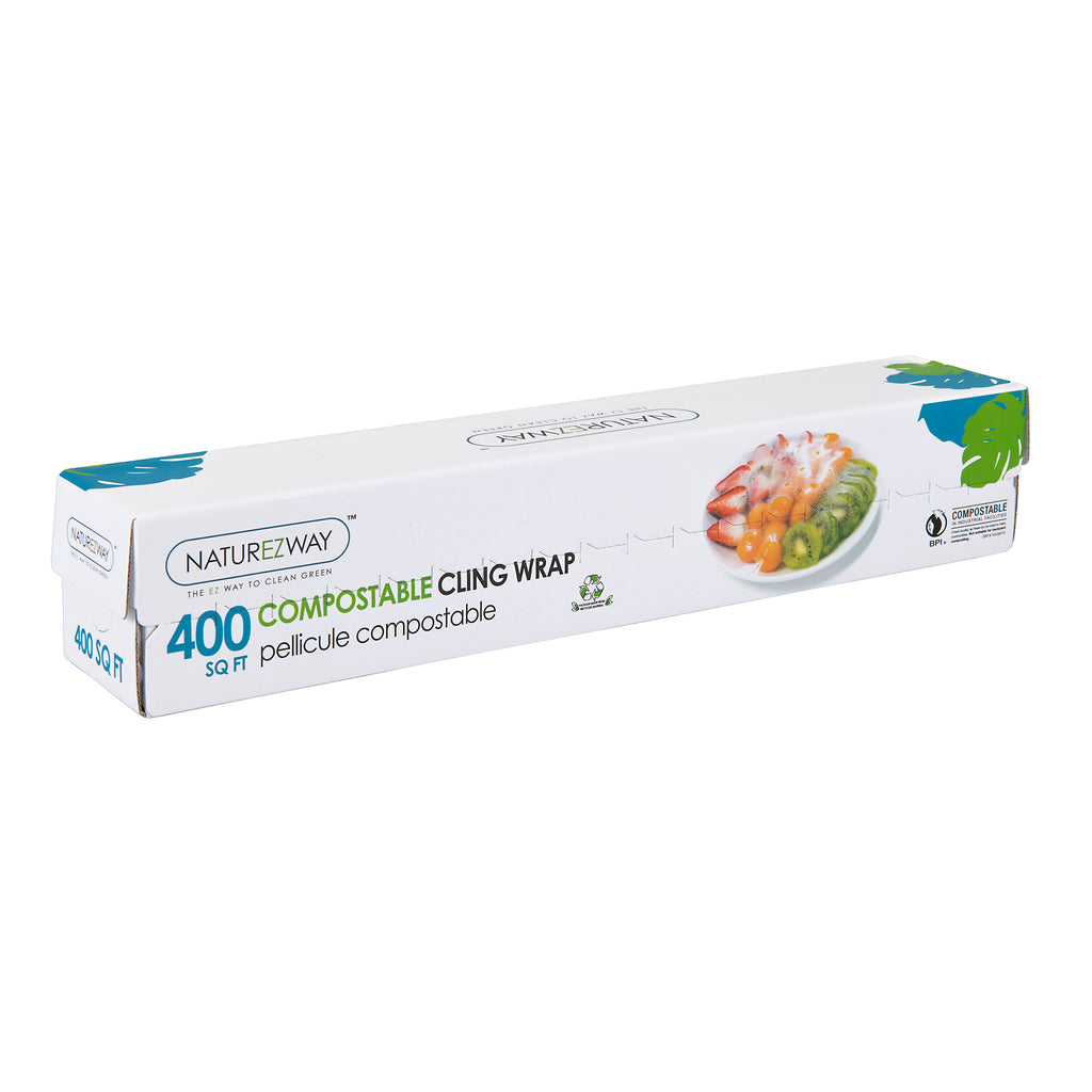 BlknWhite Certified Compostable Cling Wrap with Slide Cutter - 12 Wide by 197 Feet. ASTM 6400 Certified Biodegradable Cling Wrap. Great Alternative