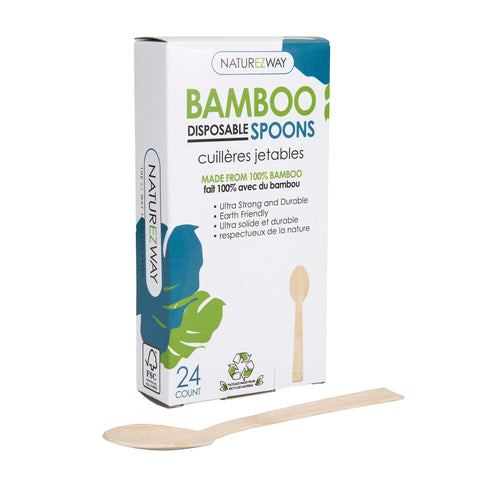 (24 PACK) Bamboo Spoon - Disposable - Reusable