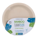 (20 PACK) 9" Bamboo & Sugarcane Compostable Disposable Round Plates