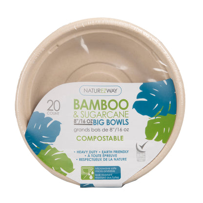 (20 PACK) 8" Inch Bamboo 16 OZ. Round Bowls