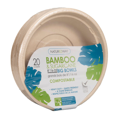 (20 PACK) 8" Inch Bamboo 16 OZ. Round Bowls