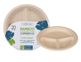 (20 PACK) 10" Bamboo & Sugarcane Round Disposable Compostable Plates 3 Compartments