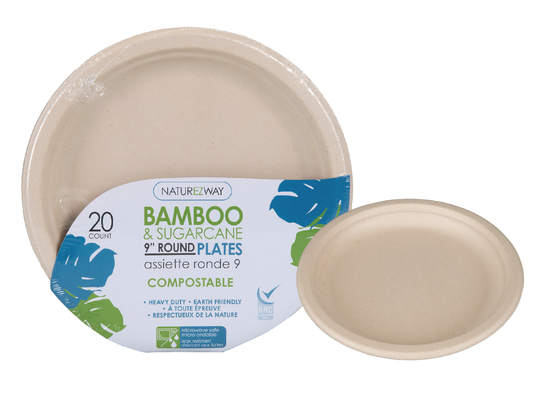 Eco-Friendly 20 PACK 9" Inch Bamboo Round Plates – Compostable & Sustainable