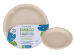 (20 PACK) 9" Bamboo & Sugarcane Compostable Disposable Round Plates