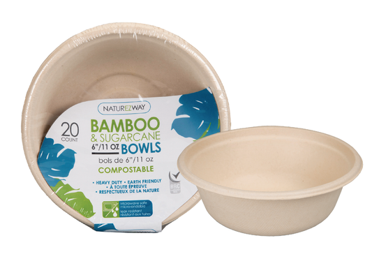 Eco-Friendly 20 PACK 6" Inch Bamboo 11.oz Round Bowls – Compostable & Sustainable
