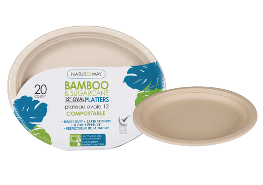 Eco-Friendly 20 PACK 12" Inch Bamboo Oval Platters – Compostable & Sustainable