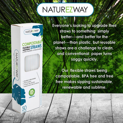 Eco-Friendly 50 PACK Compostable Flexible Straws – Compostable & Sustainable